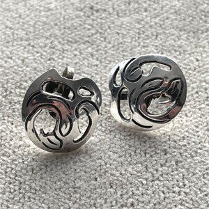 Vintage Sterling Silver Screw Back Earrings Mexico Swirl Pattern Design